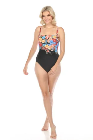 Johnny Was Black Royal Ruched One Piece Swimsuit Boho Chic CSW2723-H