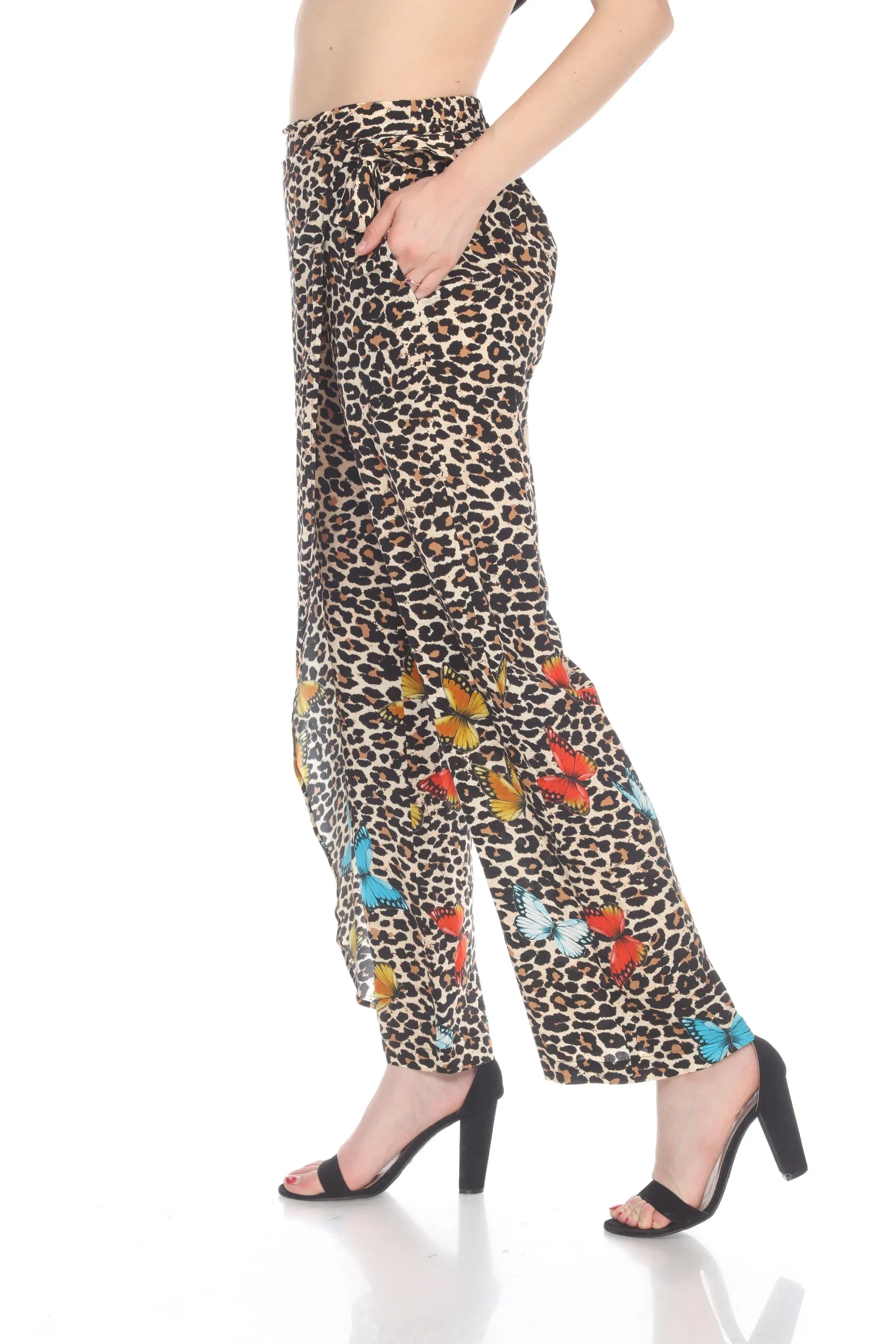 Johnny Was Black/Multi Animal Print Wrap Front Pull On Pants Boho Chic CSW8021AH
