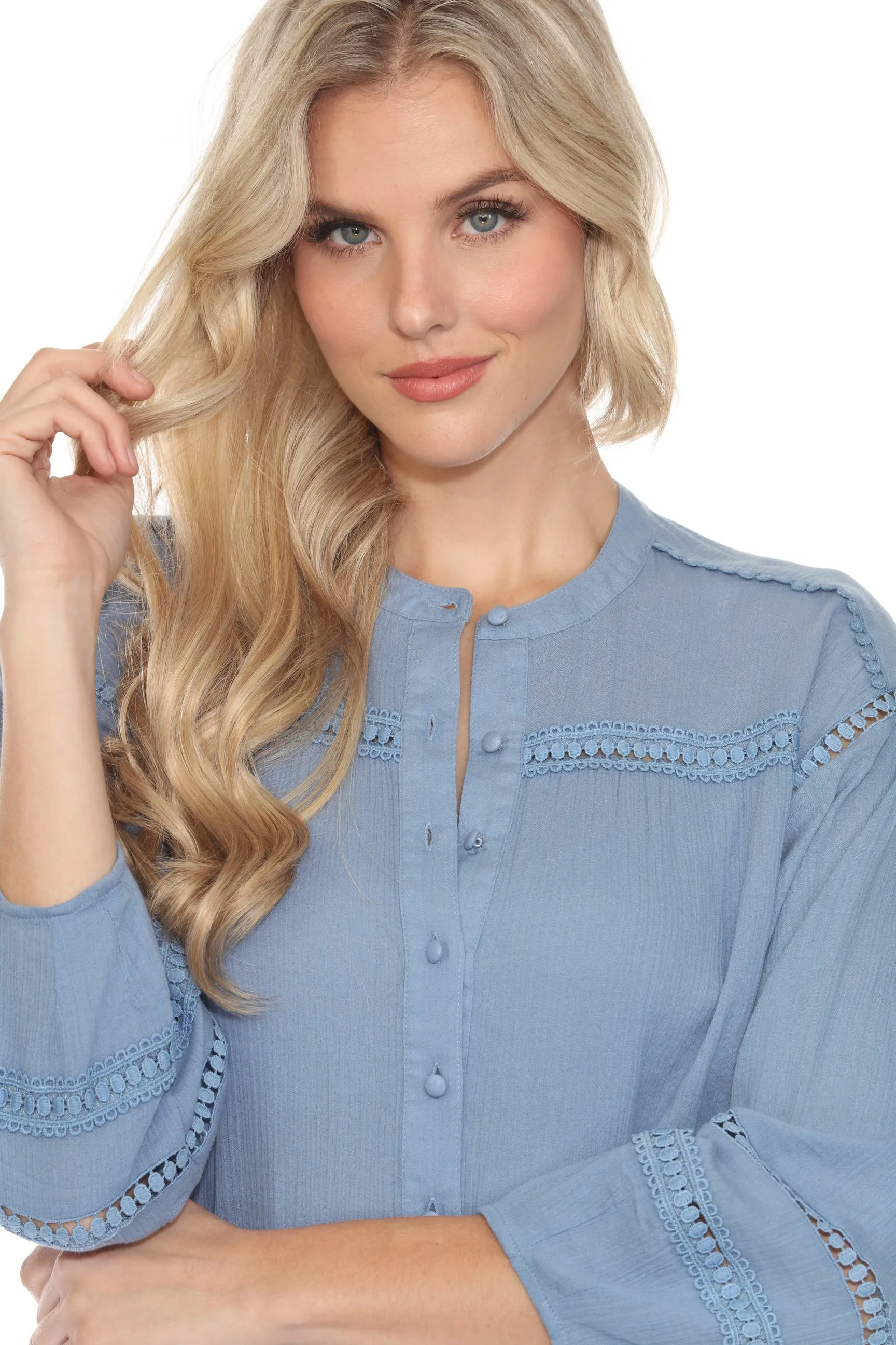 Johnny Was Calme Lace Trim Button-Down Blouse O21056