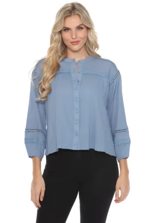 Johnny Was Calme Lace Trim Button-Down Blouse O21056