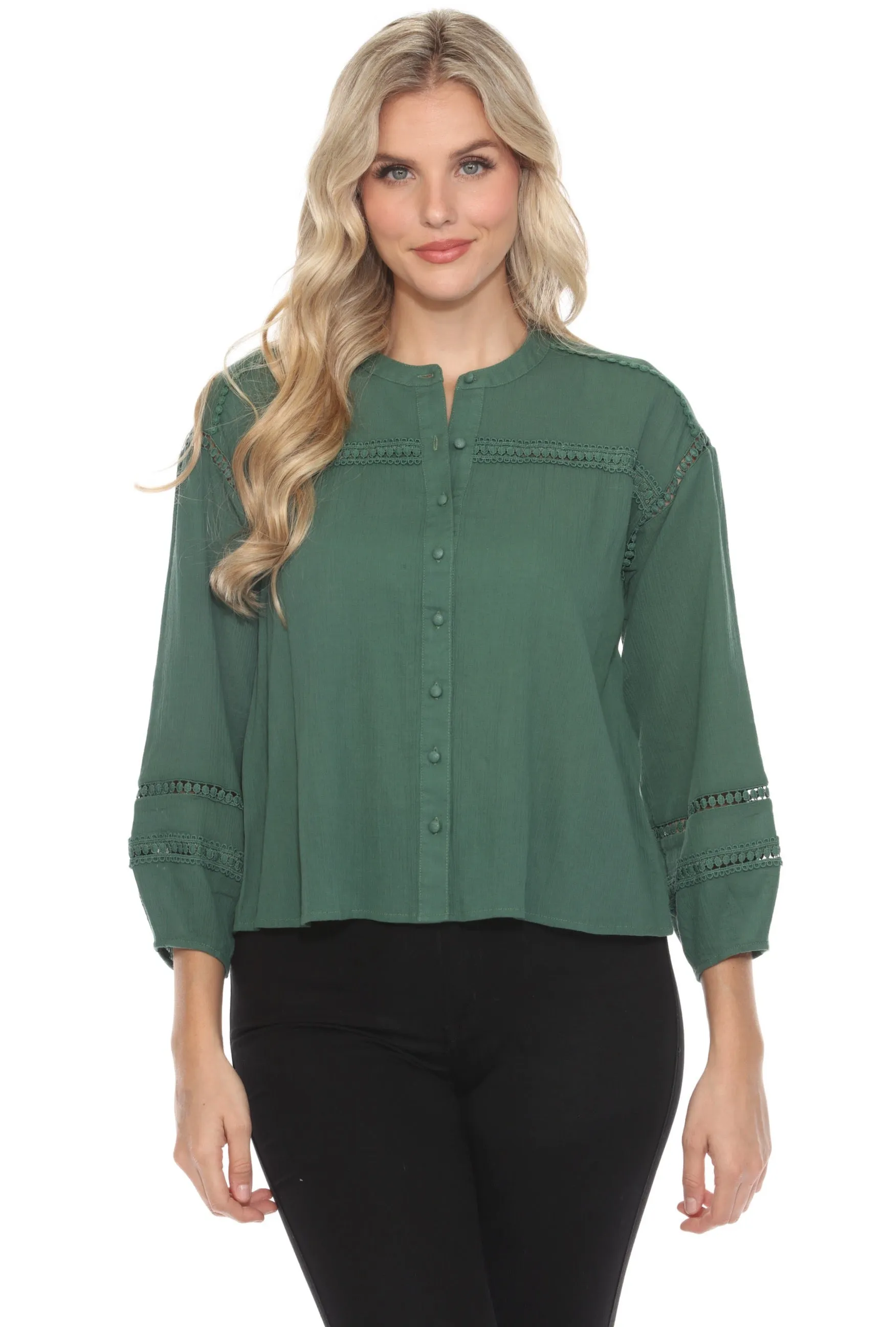 Johnny Was Calme Lace Trim Button-Down Blouse O21056