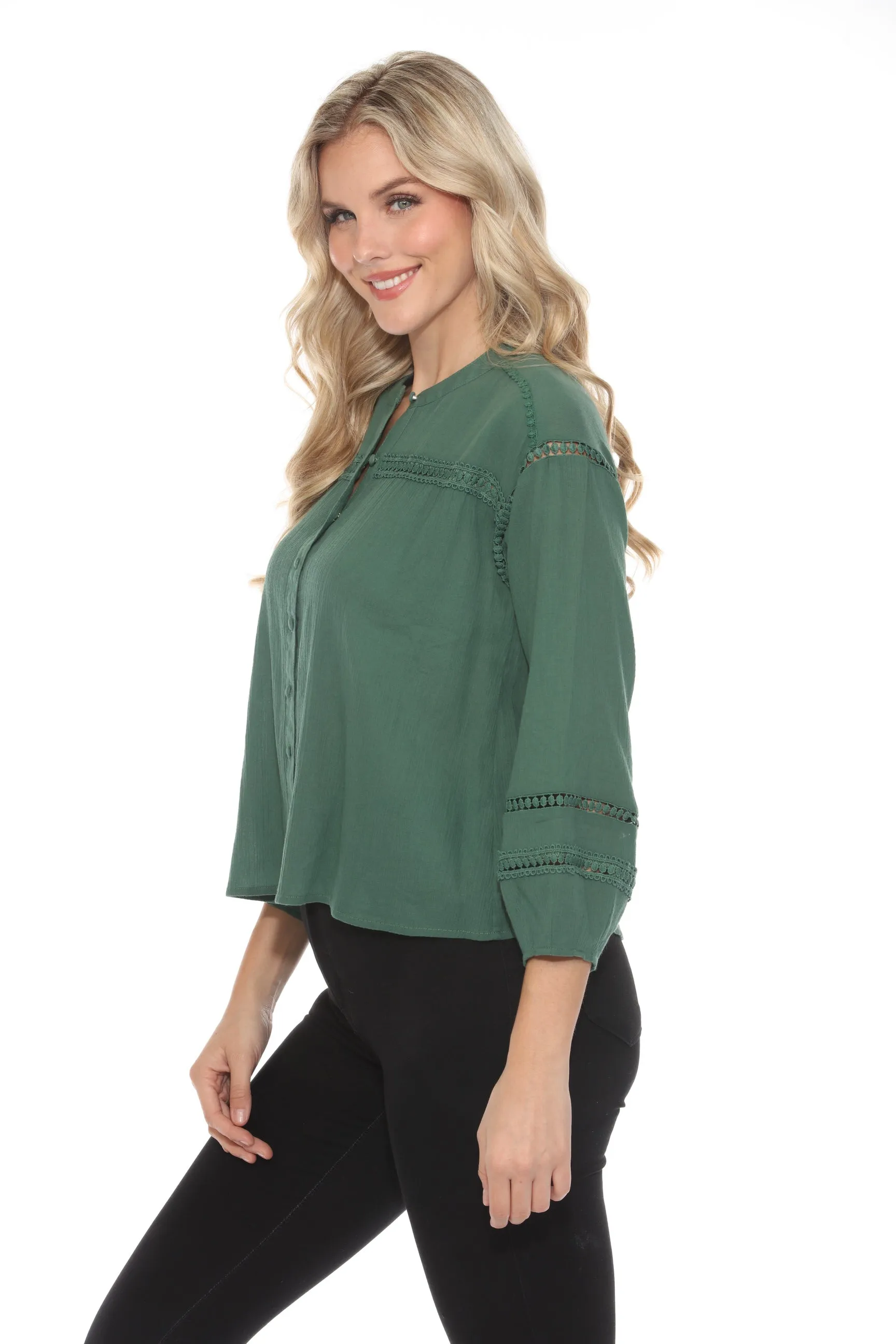 Johnny Was Calme Lace Trim Button-Down Blouse O21056