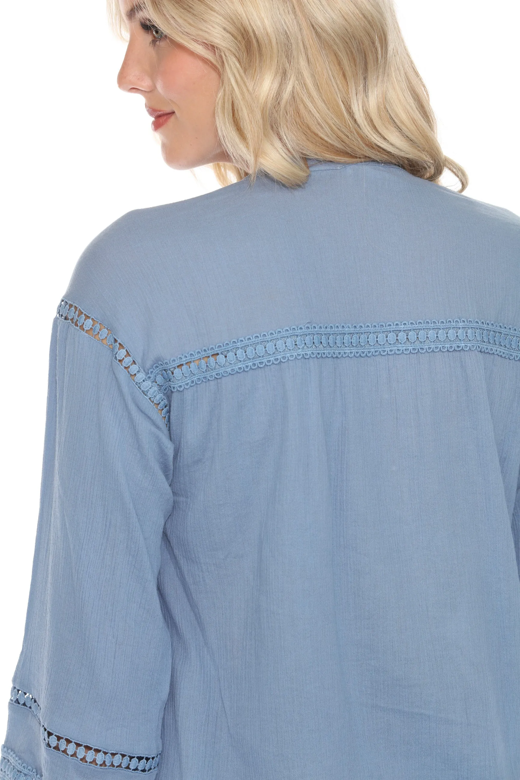Johnny Was Calme Lace Trim Button-Down Blouse O21056