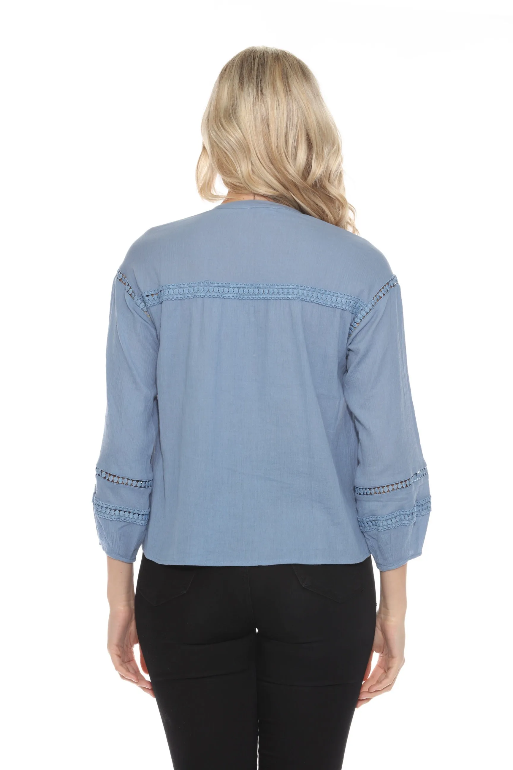 Johnny Was Calme Lace Trim Button-Down Blouse O21056