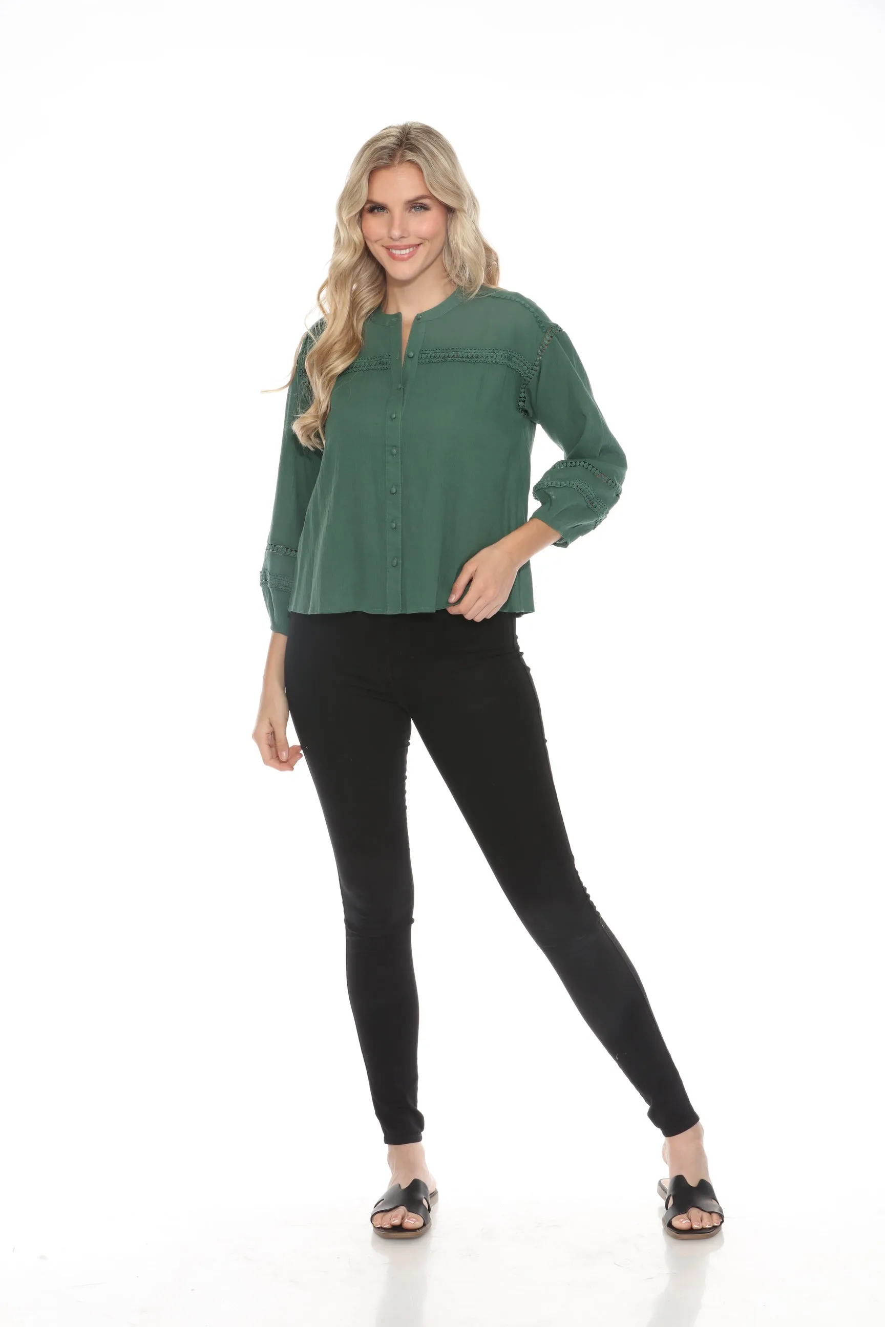 Johnny Was Calme Lace Trim Button-Down Blouse O21056