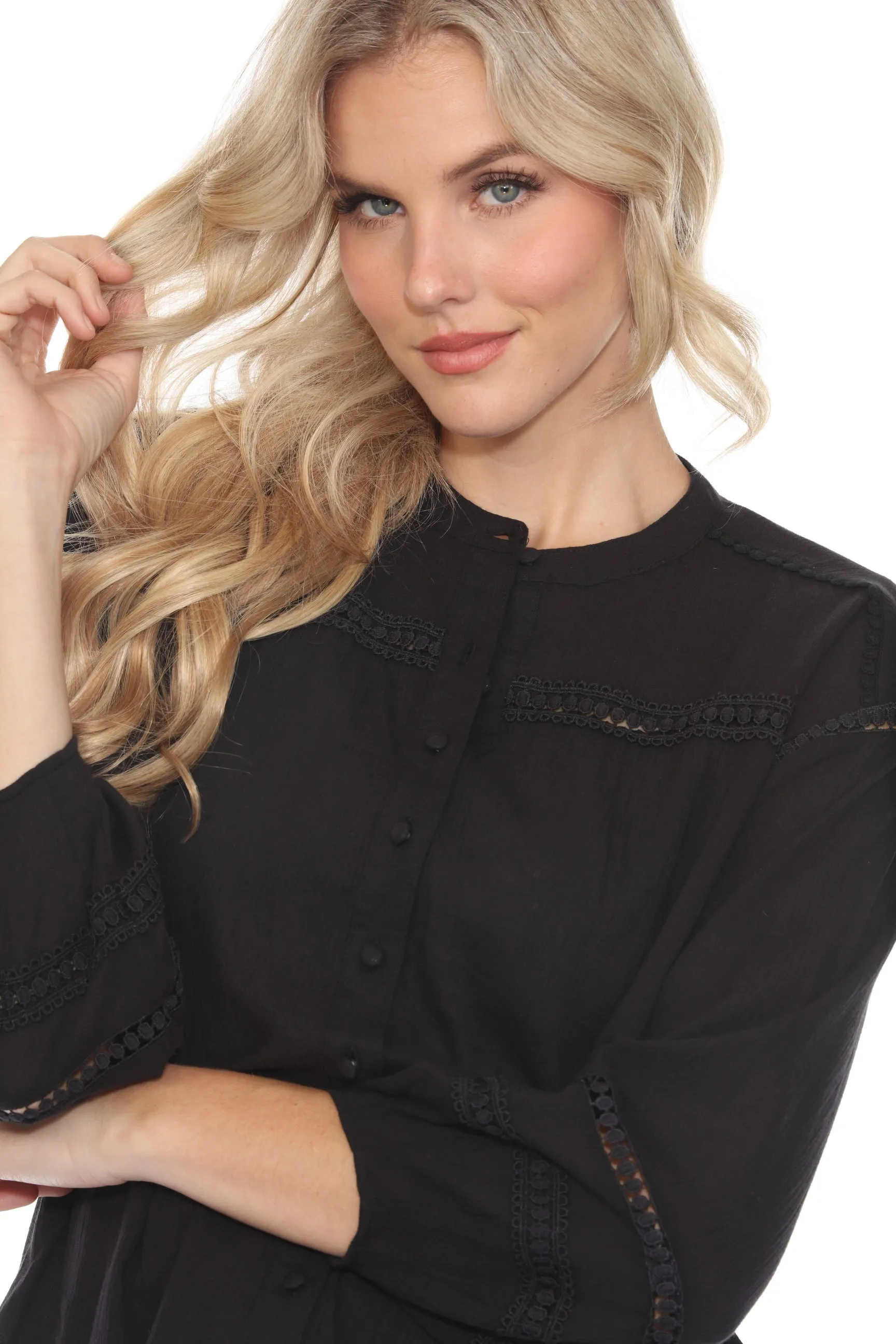 Johnny Was Calme Lace Trim Button-Down Blouse O21056