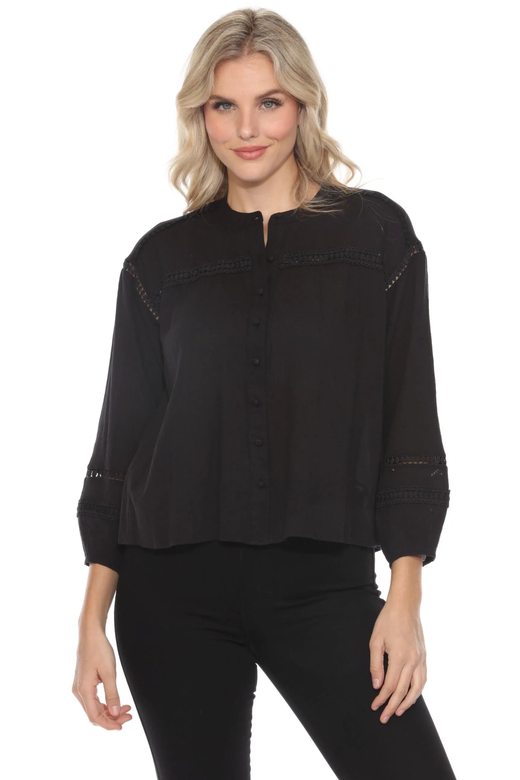 Johnny Was Calme Lace Trim Button-Down Blouse O21056