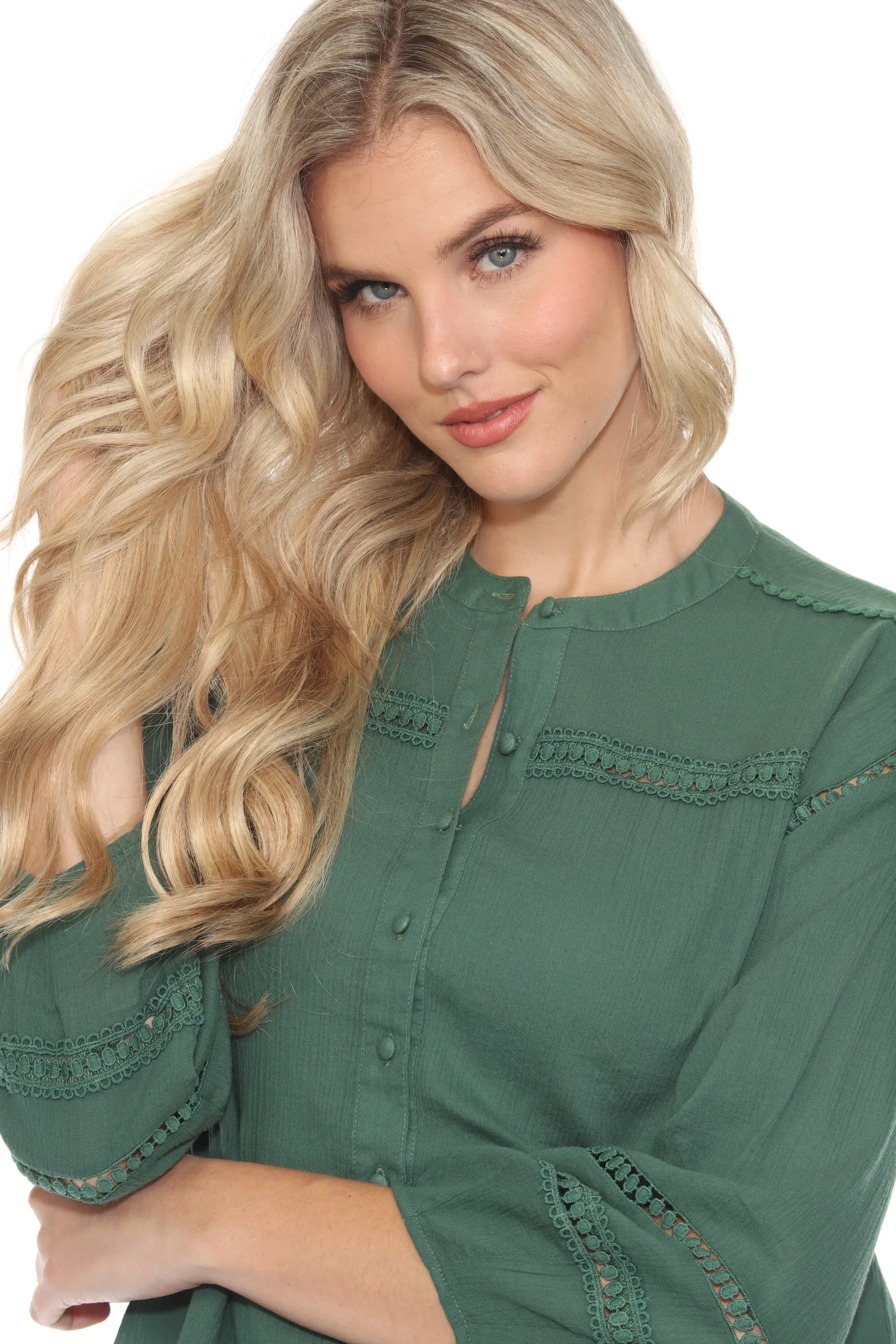 Johnny Was Calme Lace Trim Button-Down Blouse O21056