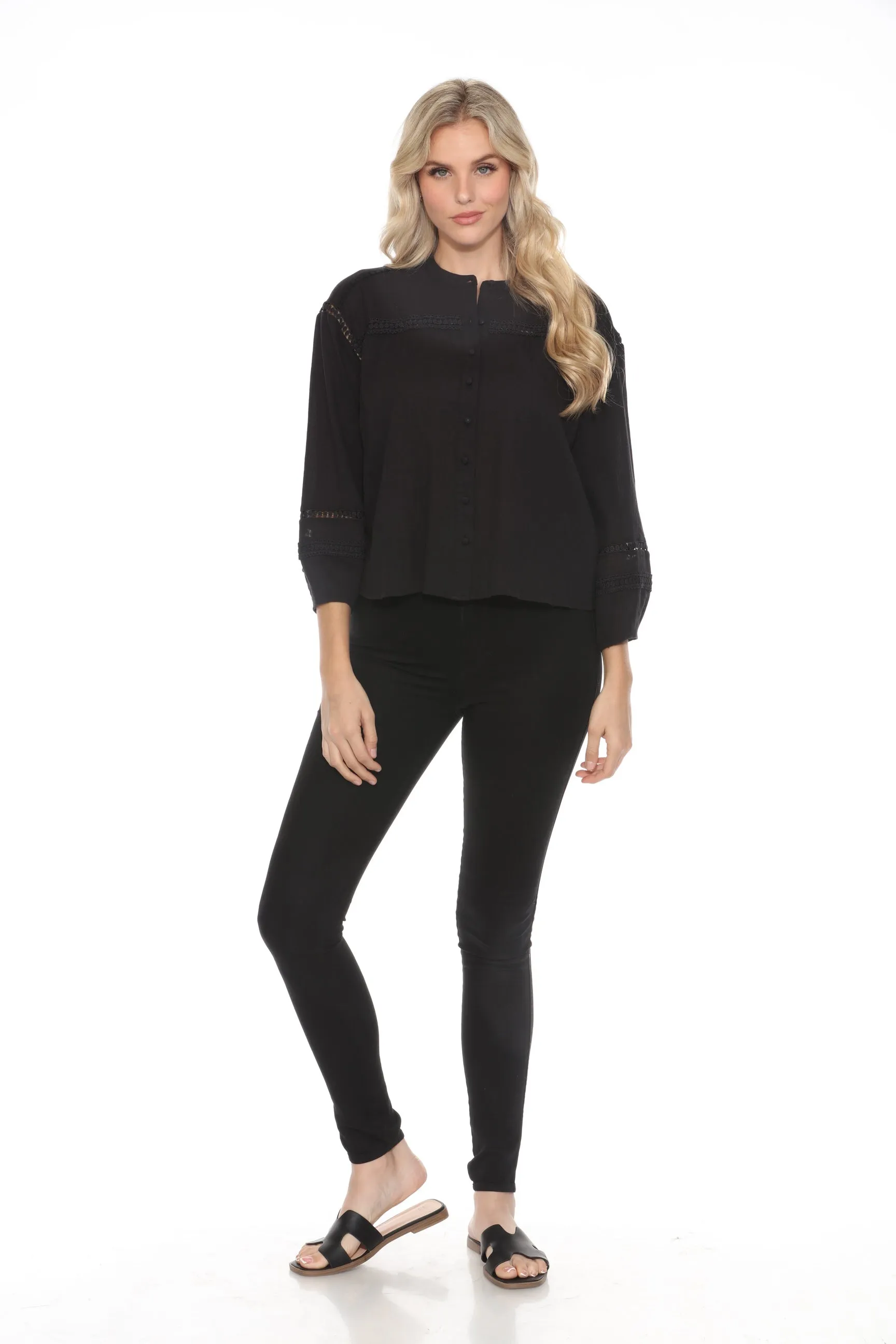 Johnny Was Calme Lace Trim Button-Down Blouse O21056