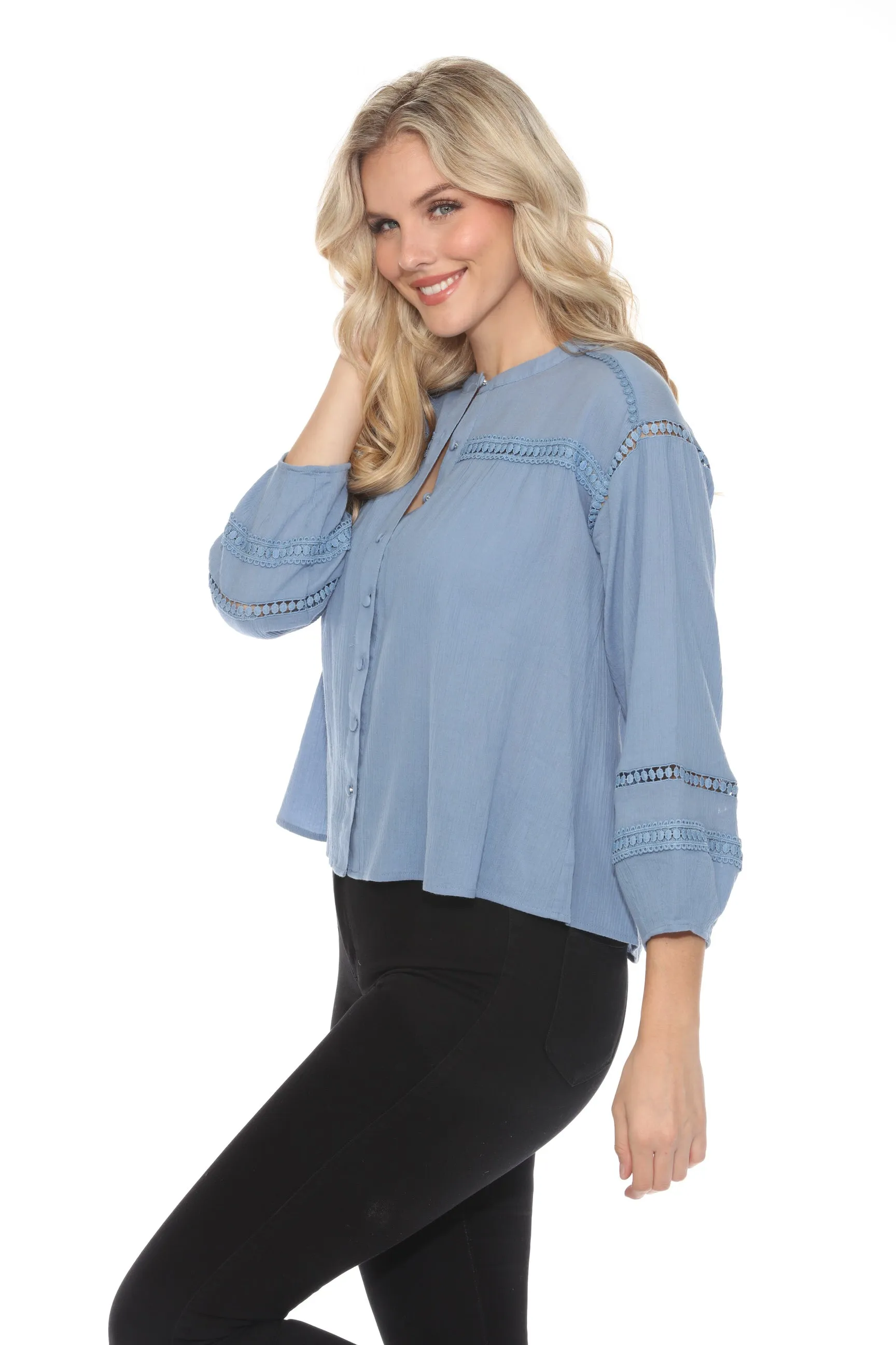 Johnny Was Calme Lace Trim Button-Down Blouse O21056