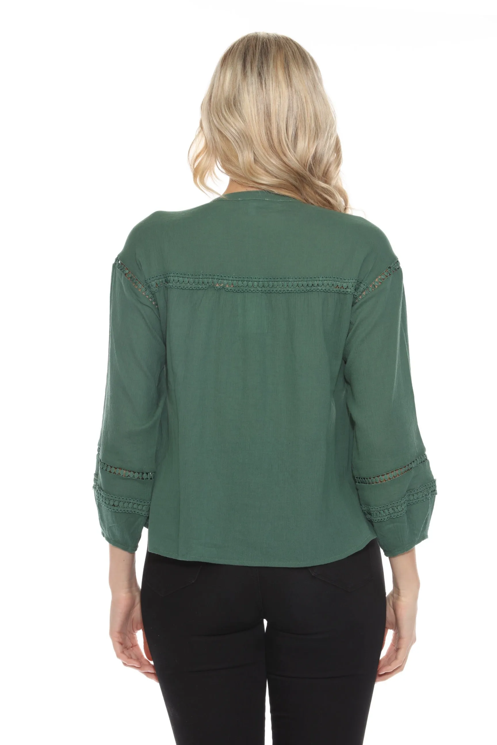 Johnny Was Calme Lace Trim Button-Down Blouse O21056
