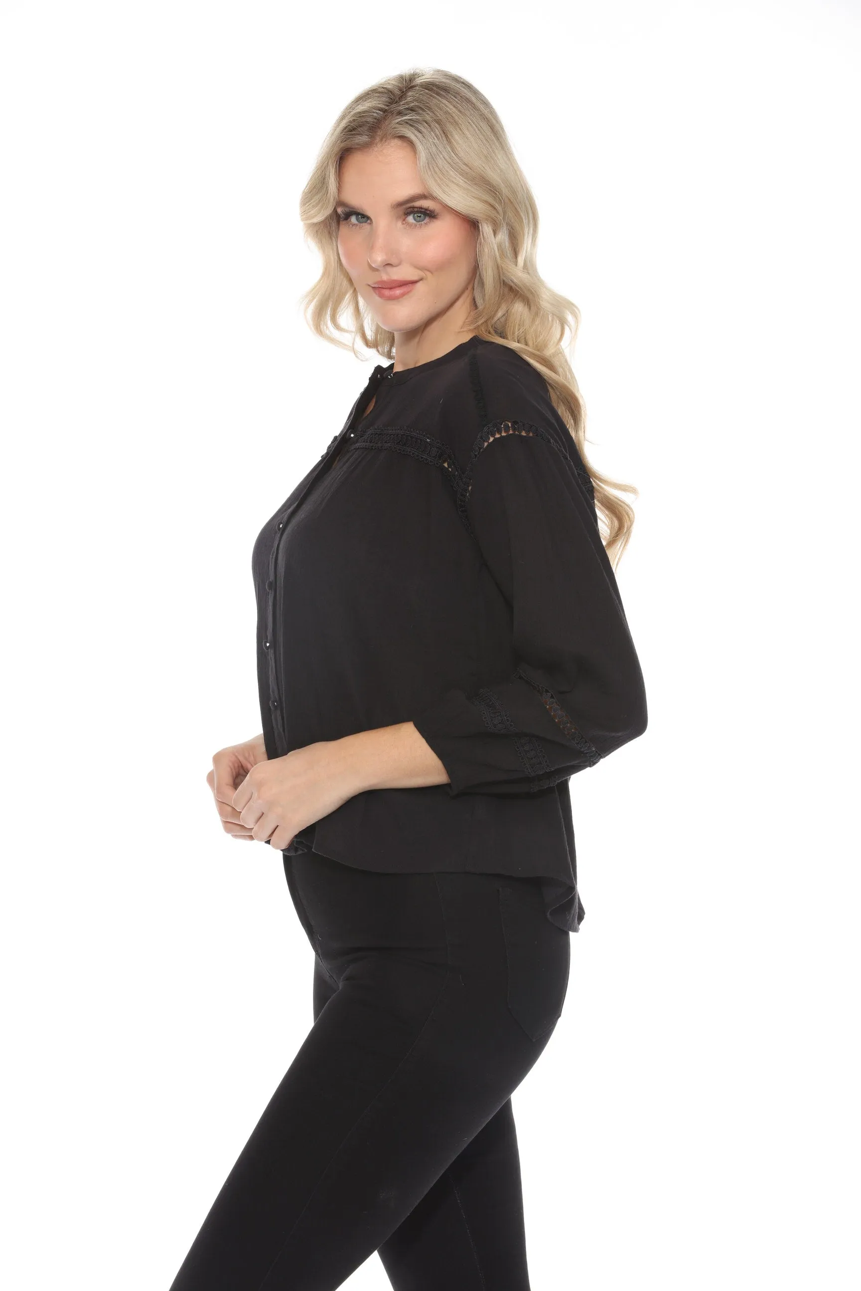 Johnny Was Calme Lace Trim Button-Down Blouse O21056