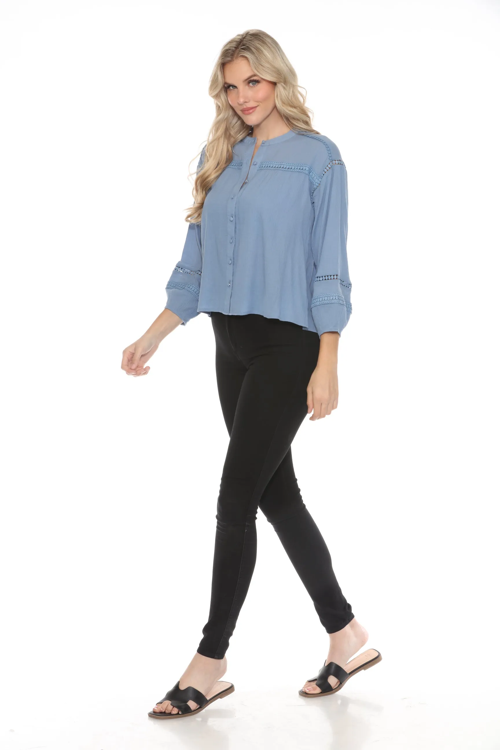 Johnny Was Calme Lace Trim Button-Down Blouse O21056