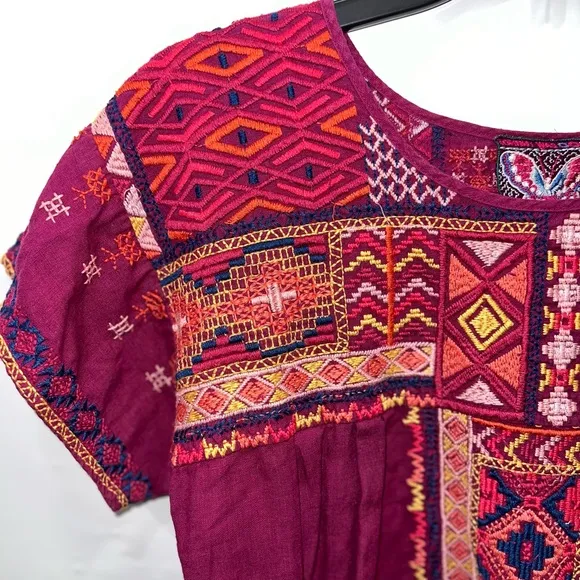 Johnny Was Dress Women’s  Small Pink Embroidered Fiesta Tunic Shift Short Sleeve