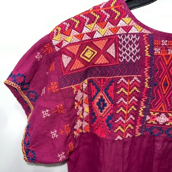 Johnny Was Dress Women’s  Small Pink Embroidered Fiesta Tunic Shift Short Sleeve