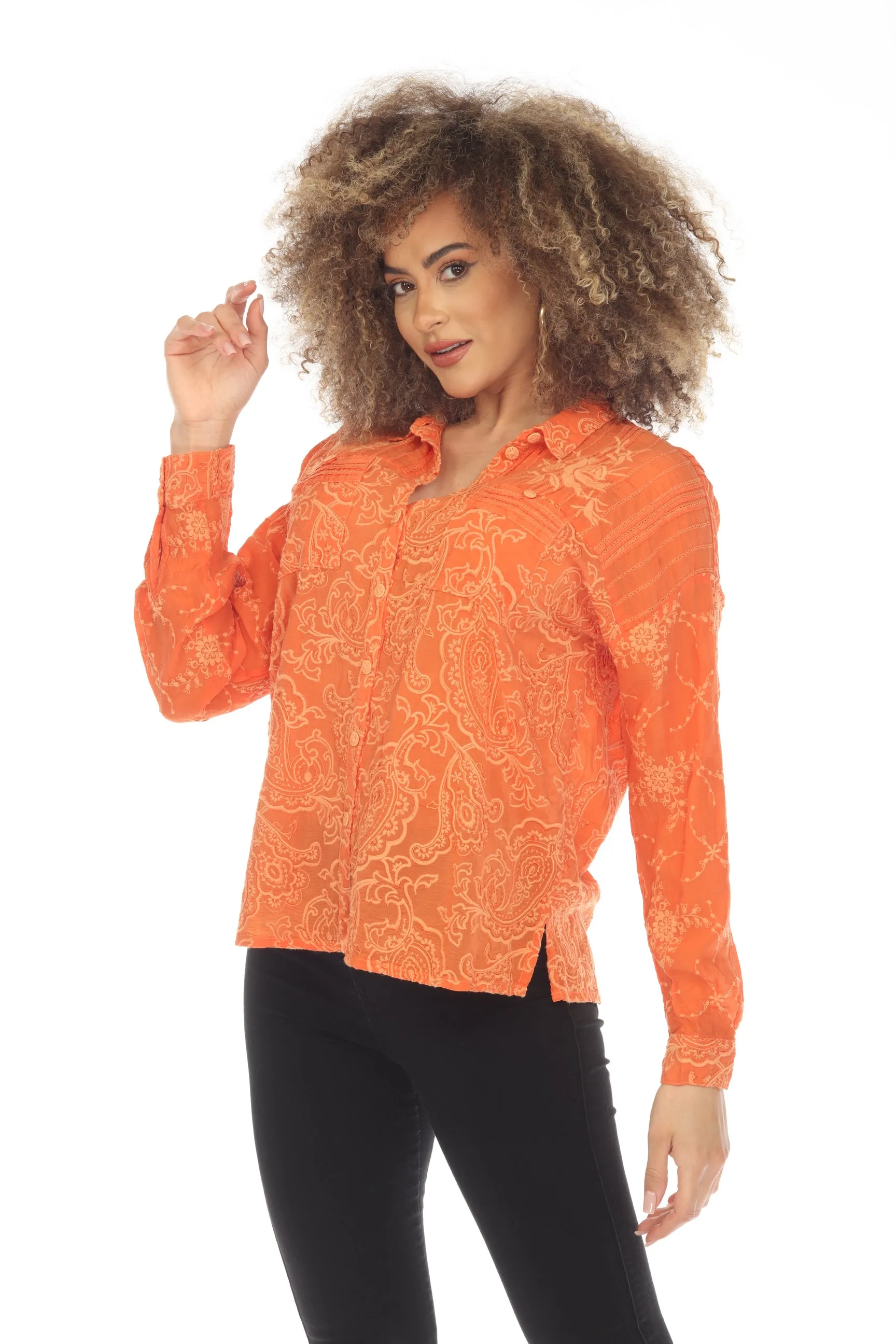 Johnny Was Goddess Button-Down Embroidered Shirt Boho Chic C16323 *