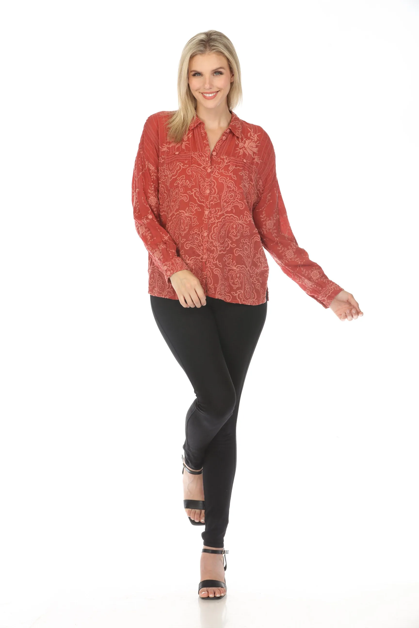 Johnny Was Goddess Button-Down Embroidered Shirt Boho Chic C16323 *