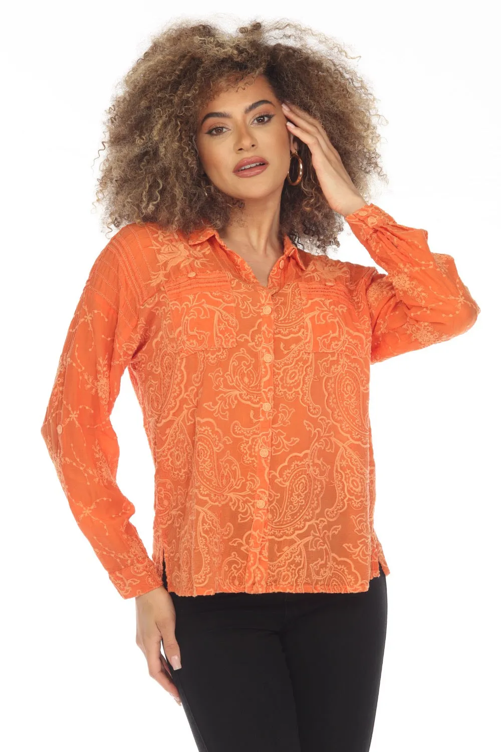 Johnny Was Goddess Button-Down Embroidered Shirt Boho Chic C16323 *