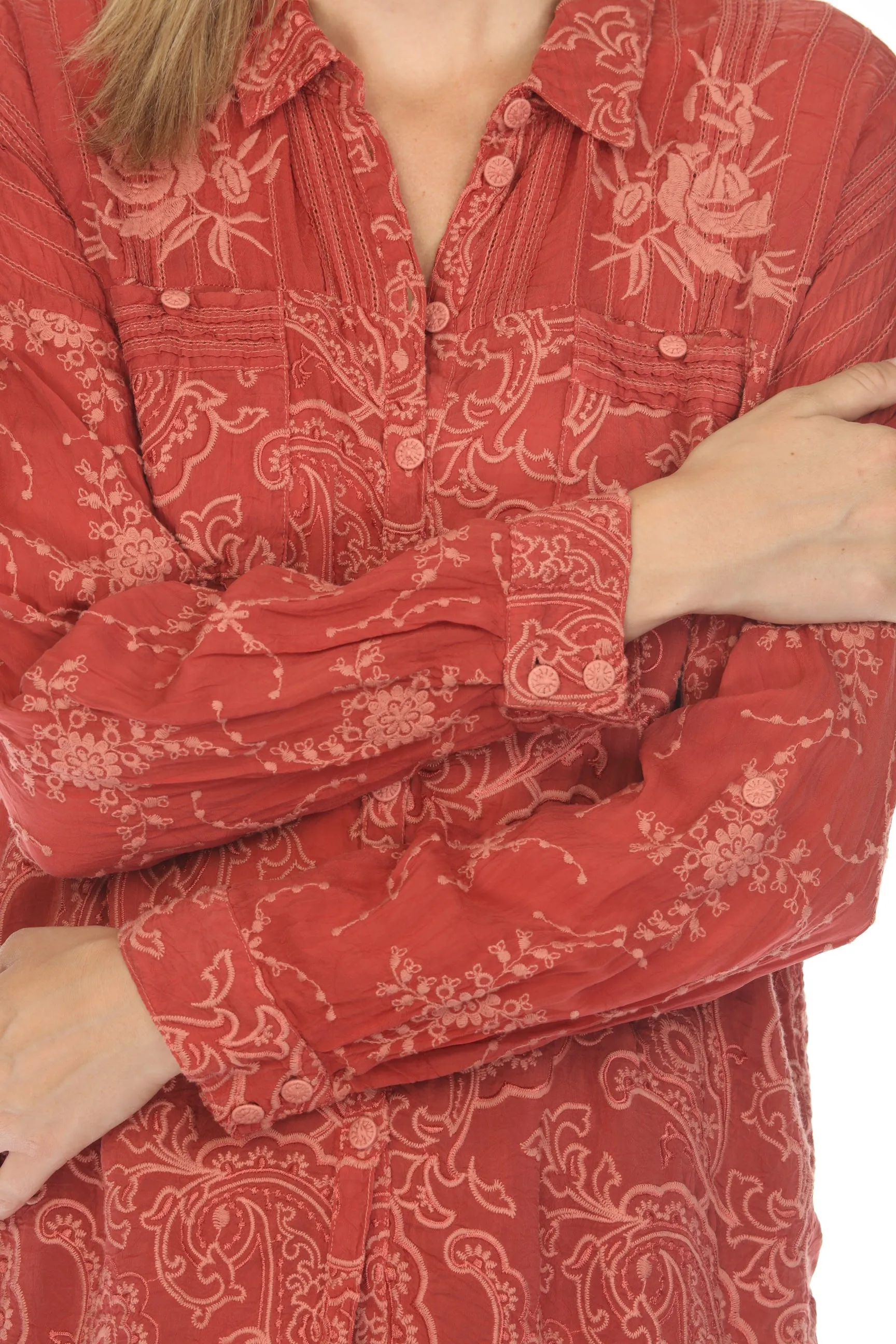 Johnny Was Goddess Button-Down Embroidered Shirt Boho Chic C16323 *