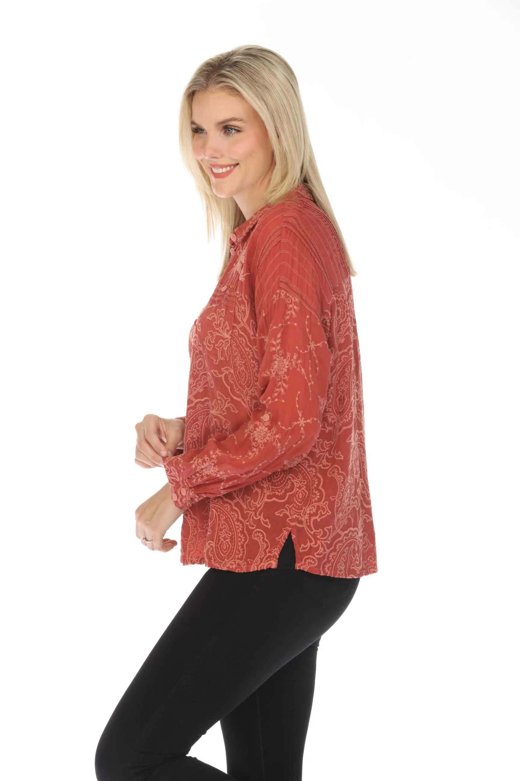 Johnny Was Goddess Button-Down Embroidered Shirt Boho Chic C16323 *