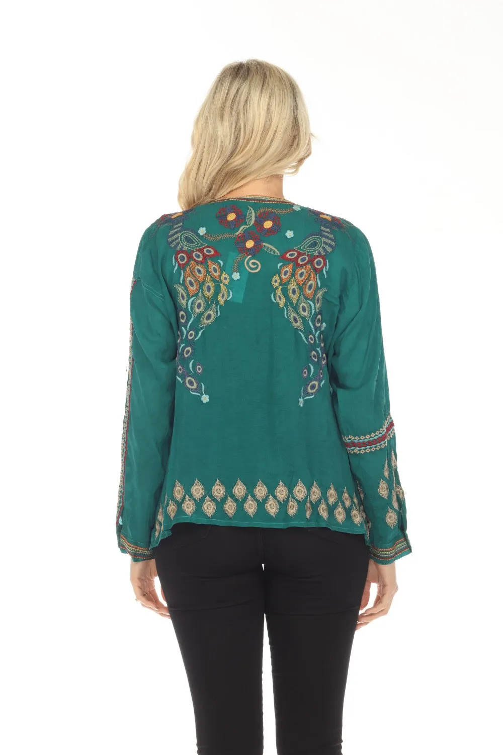 Johnny Was Green Rio Embroidered Button Front Blouse Boho Chic C18023
