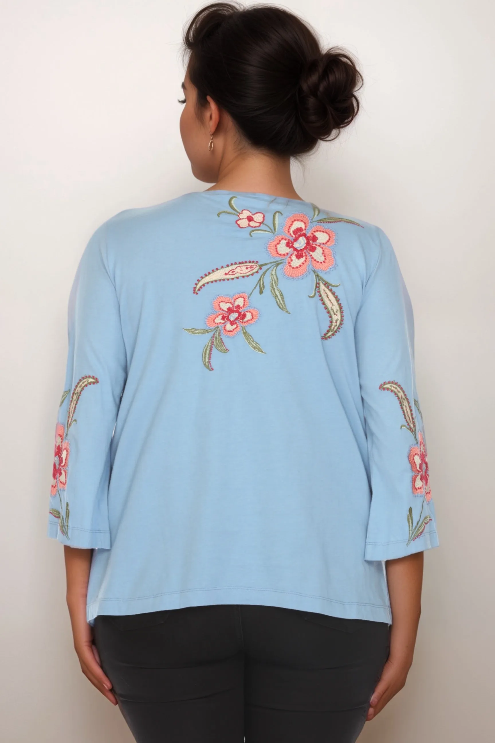 Johnny Was JWLA Blue Libbi 3/4 Sleeve Button Front Tee J13124 Plus Size