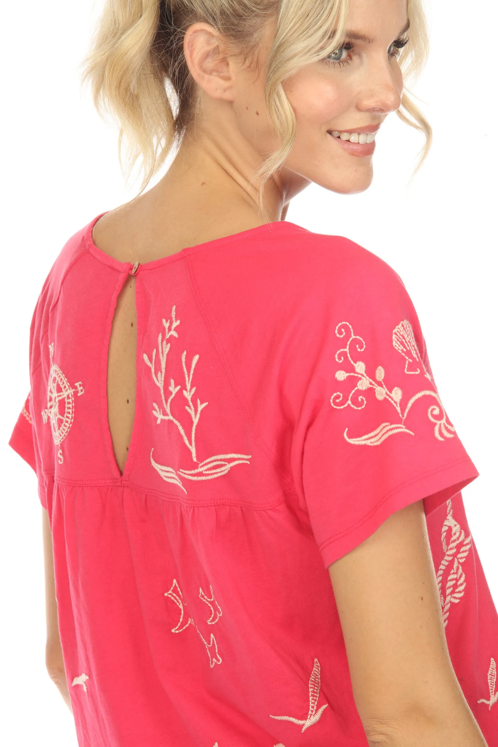Johnny Was JWLA Selah Raglan Keyhole Tee Boho Chic J18123-4