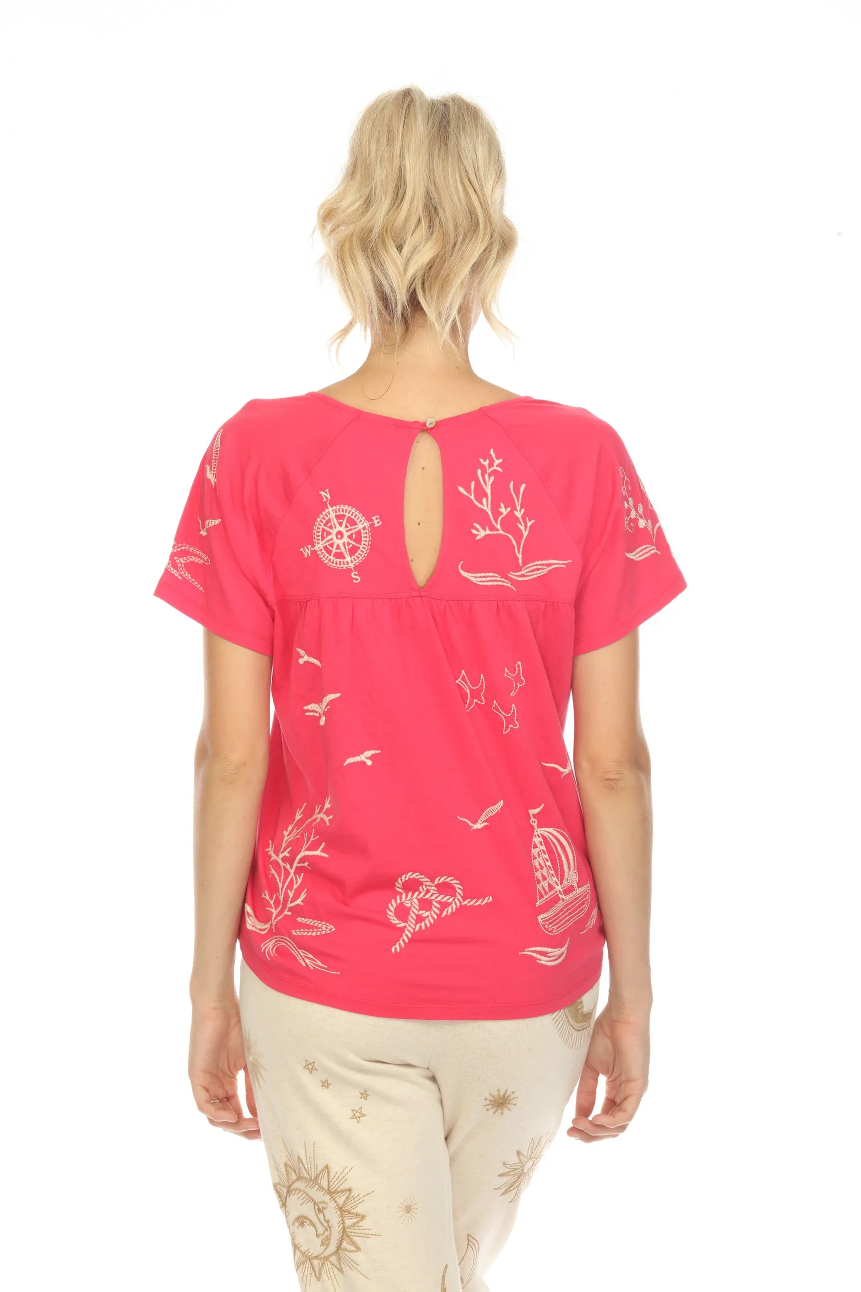 Johnny Was JWLA Selah Raglan Keyhole Tee Boho Chic J18123-4