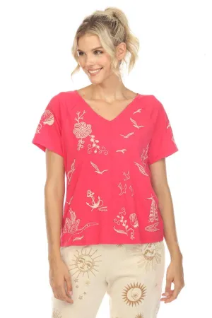 Johnny Was JWLA Selah Raglan Keyhole Tee Boho Chic J18123-4