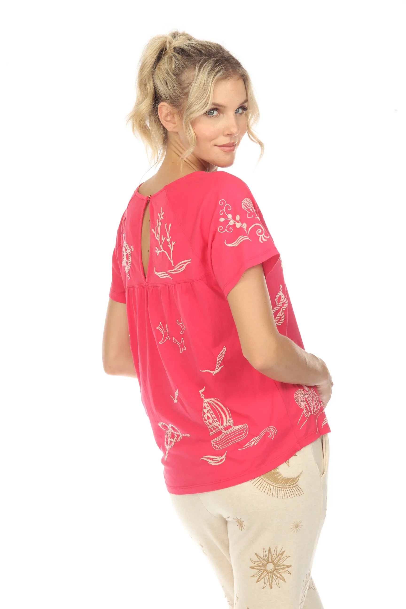 Johnny Was JWLA Selah Raglan Keyhole Tee Boho Chic J18123-4