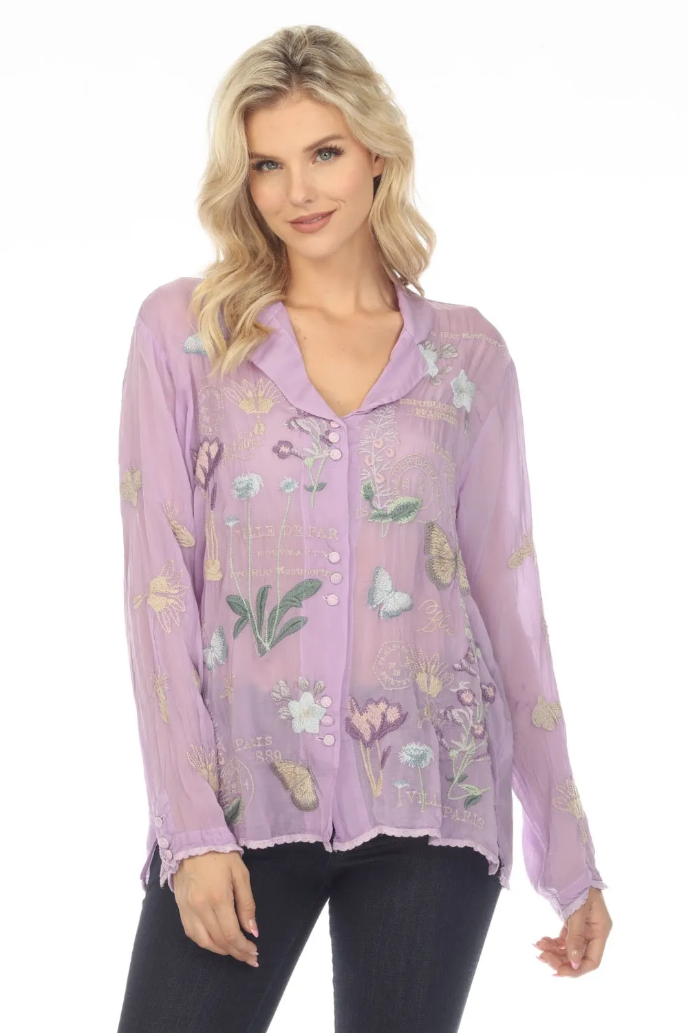 Johnny Was Mariposa Embroidered Long Sleeve Blouse Boho Chic C11323-1