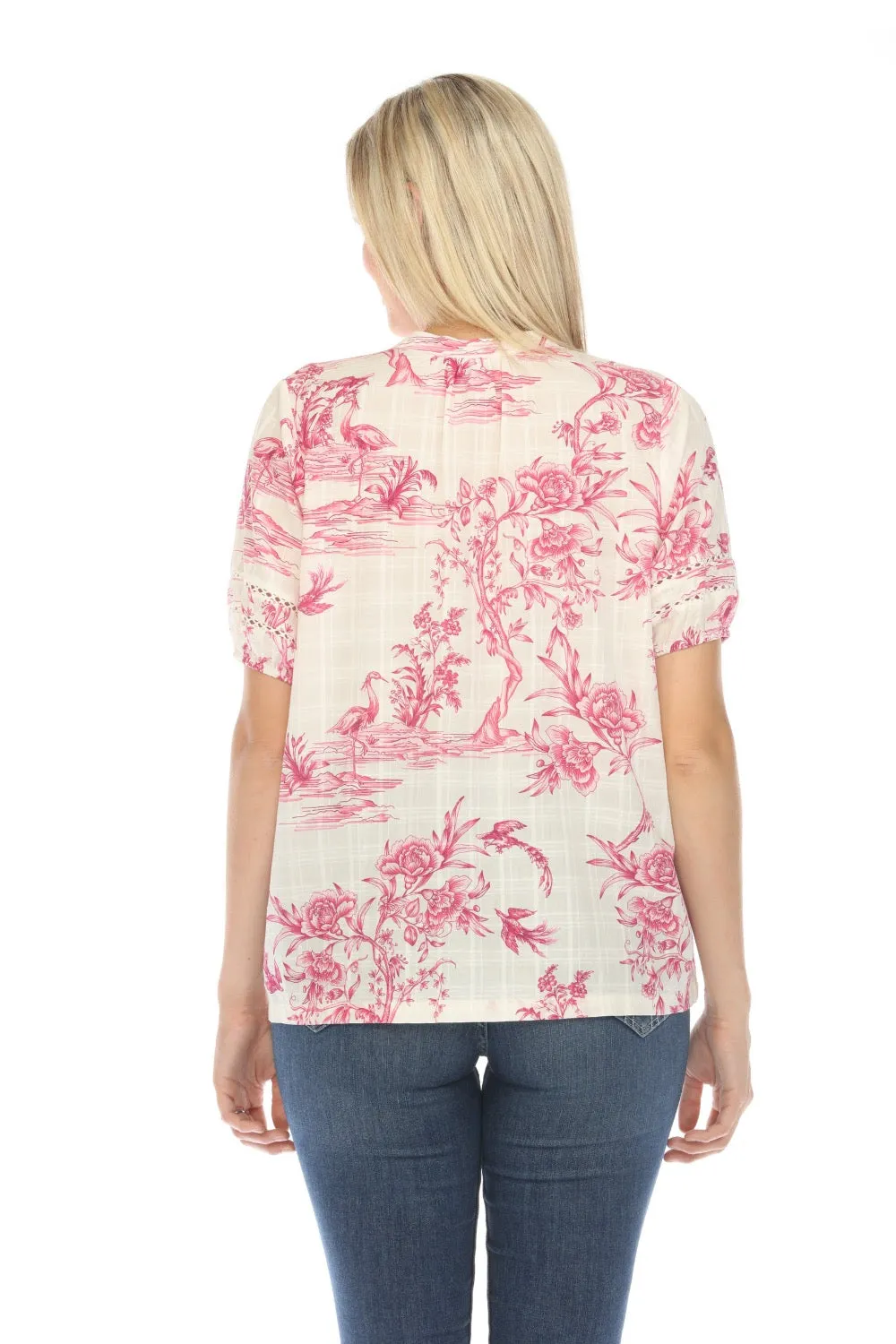 Johnny Was Pink Firebird Pleated Button Down Blouse Boho Chic R11224