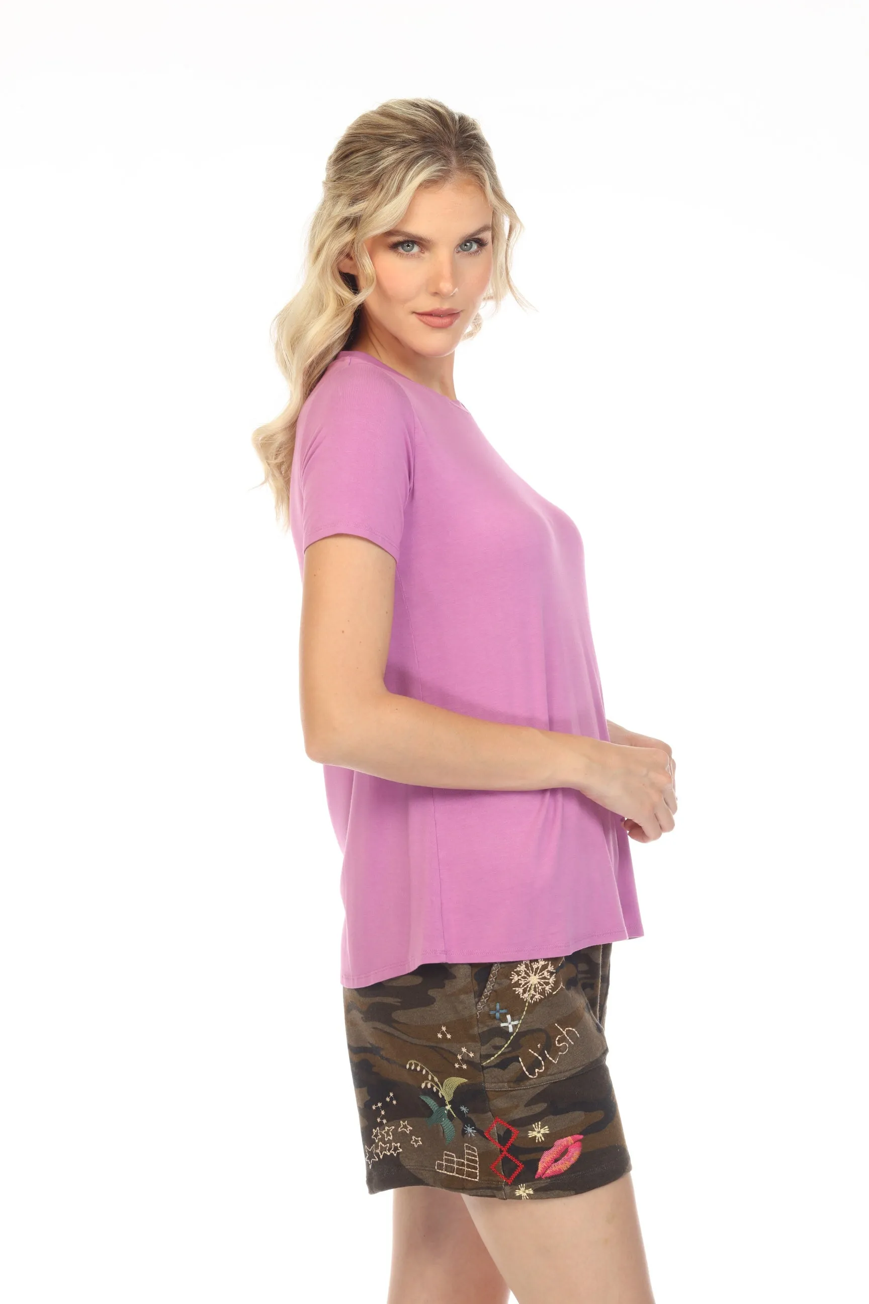 Johnny Was Purple Iris Favorite Short Sleeve Crew Neck Swing Tee Boho Chic R11422