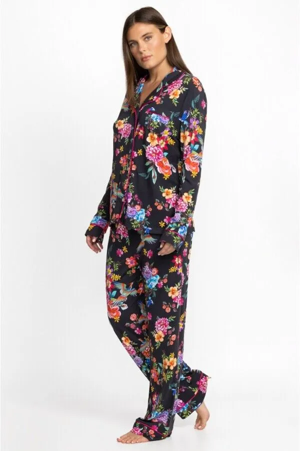 Johnny Was Sognatore Neros Sleep Robe Home Lounge Wear Floral Cotton Black New