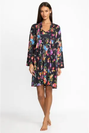 Johnny Was Sognatore Neros Sleep Robe Home Lounge Wear Floral Cotton Black New