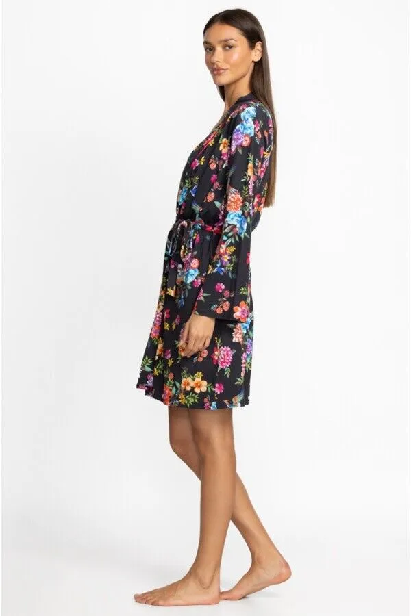 Johnny Was Sognatore Neros Sleep Robe Home Lounge Wear Floral Cotton Black New