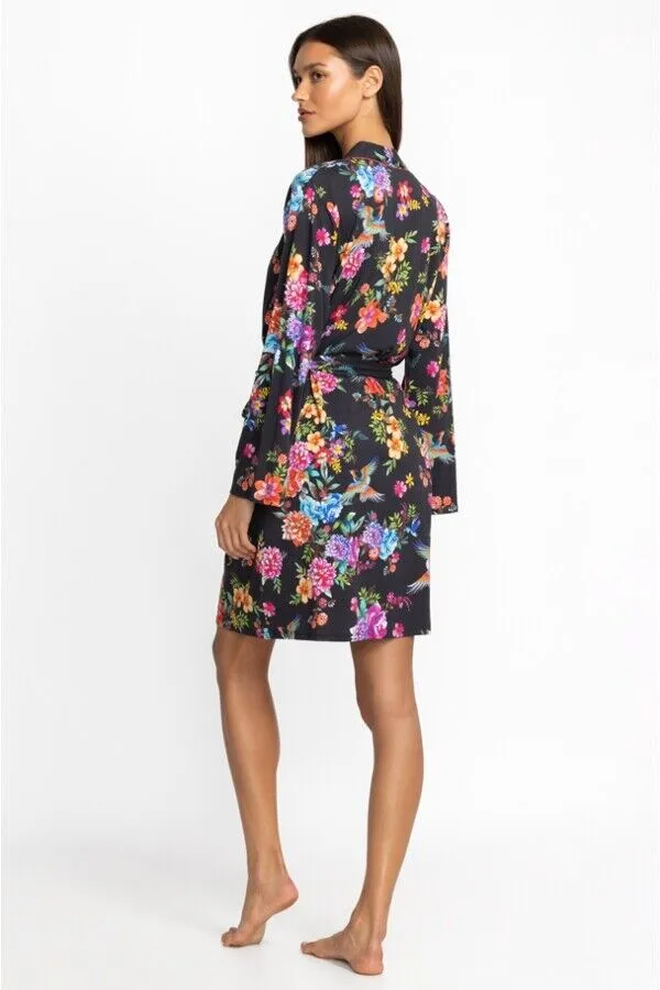 Johnny Was Sognatore Neros Sleep Robe Home Lounge Wear Floral Cotton Black New
