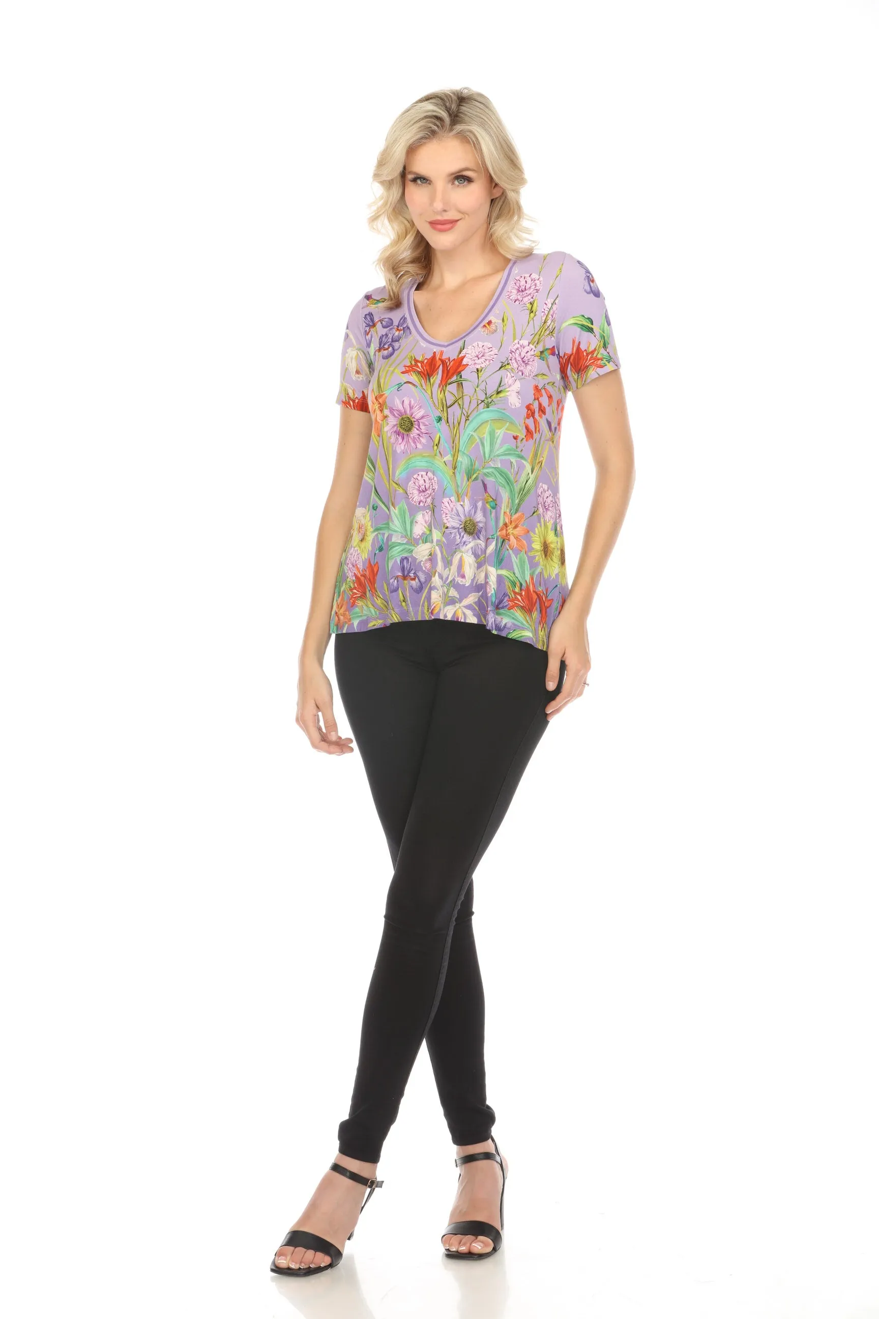 Johnny Was The Janie Daphne Favorite Short Sleeve V-Neck Swing Tee Boho Chic T17524