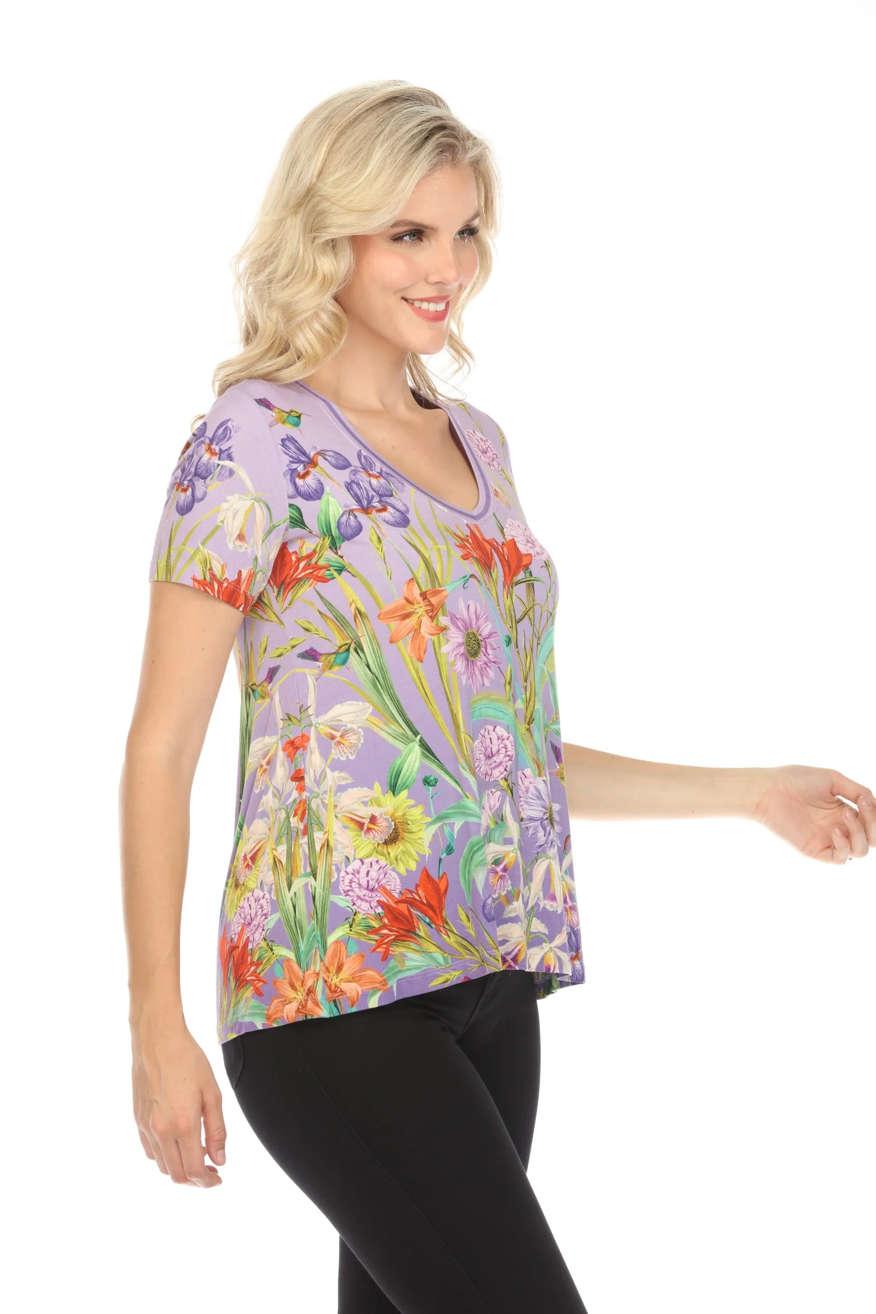 Johnny Was The Janie Daphne Favorite Short Sleeve V-Neck Swing Tee Boho Chic T17524