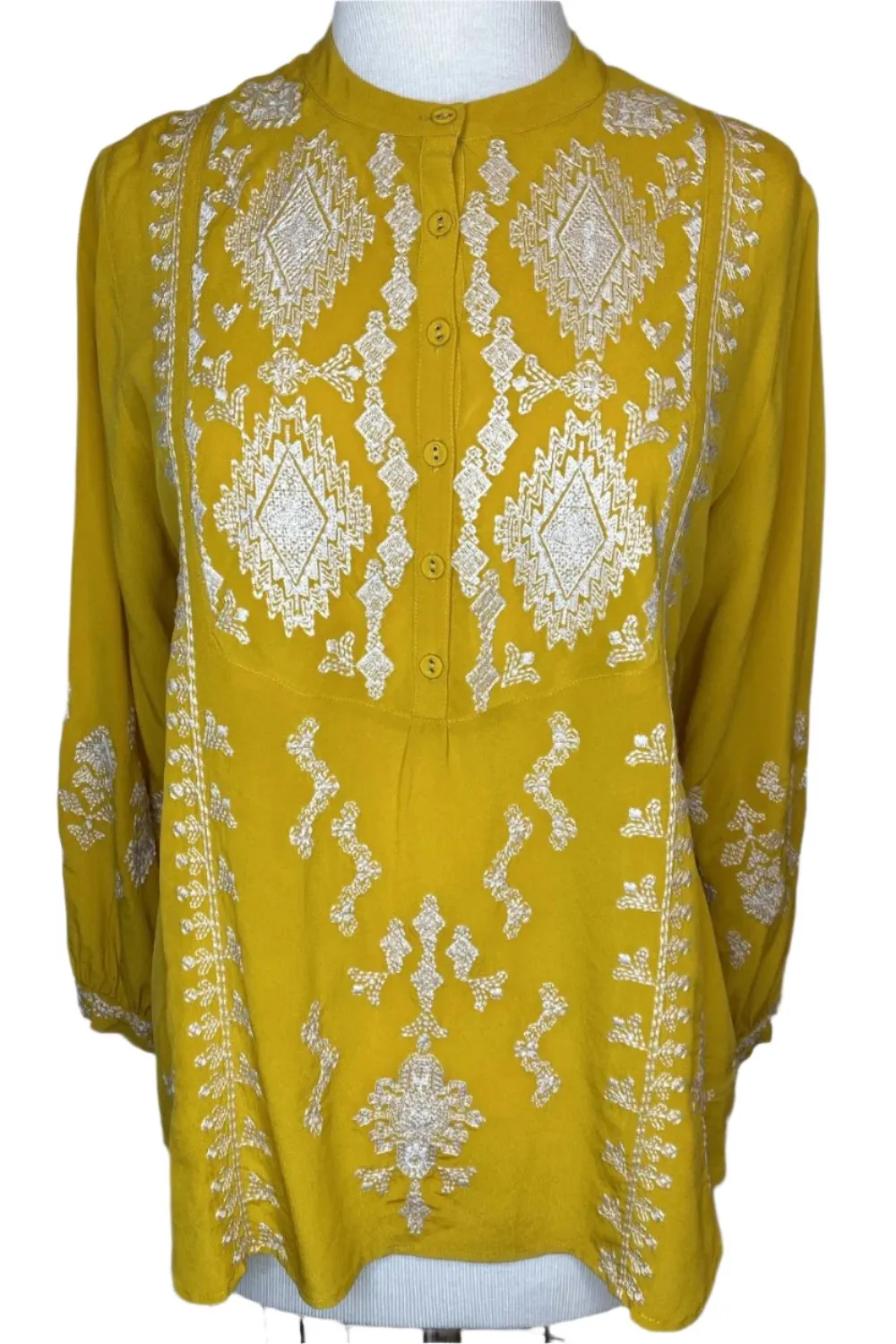 Johnny Was Workshop Cara Yoke Silk Blouse W14224 Boho Chic *