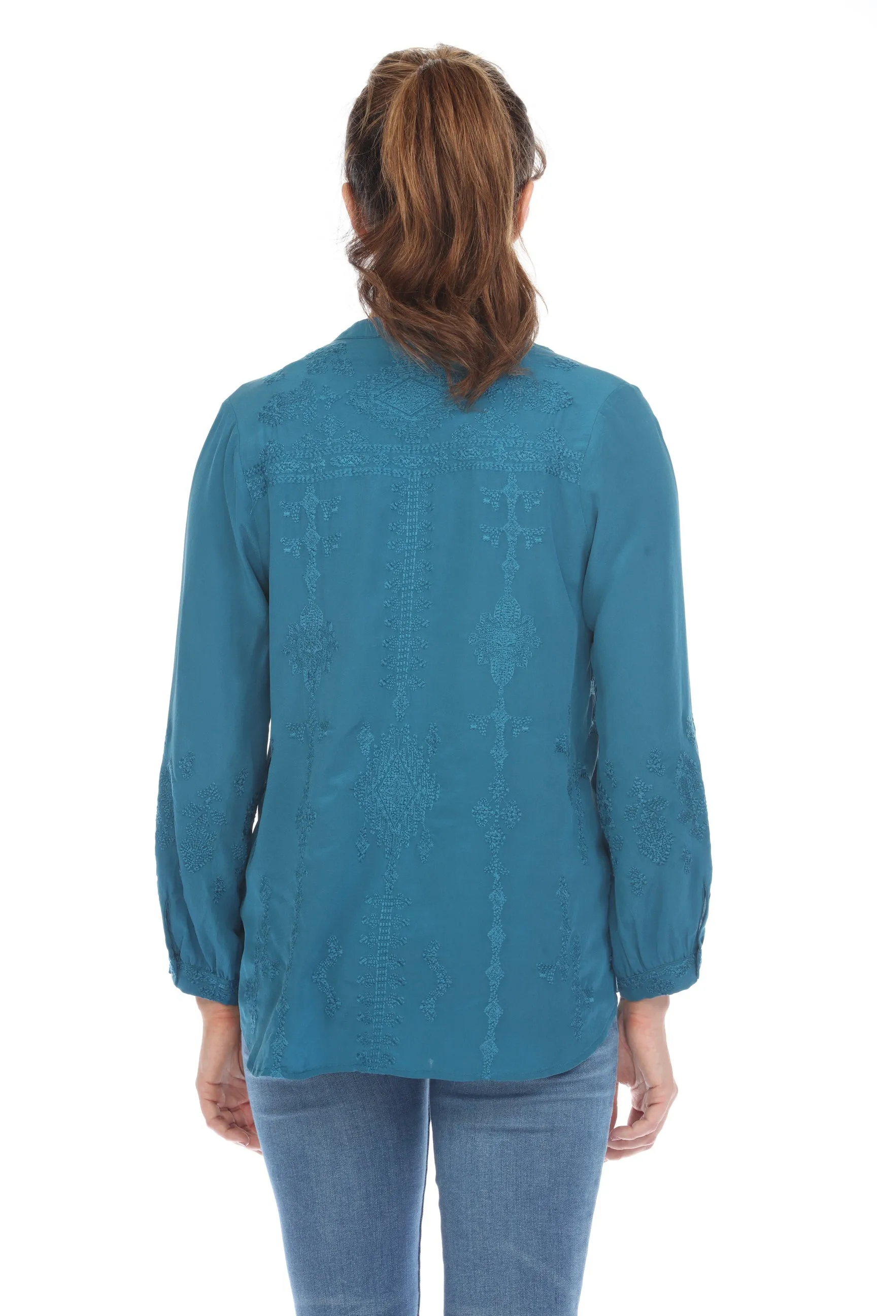 Johnny Was Workshop Cara Yoke Silk Blouse W14224 Boho Chic *