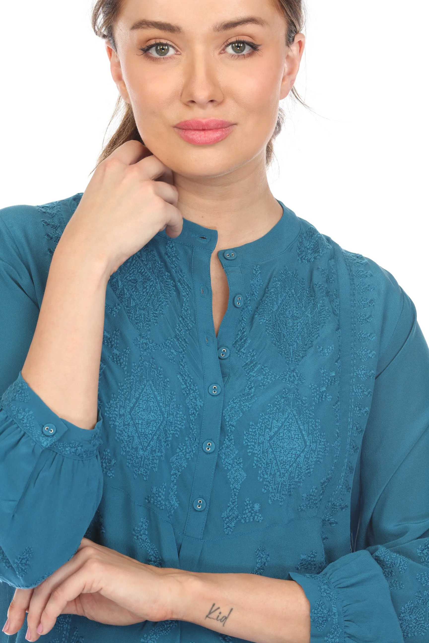 Johnny Was Workshop Cara Yoke Silk Blouse W14224 Boho Chic *