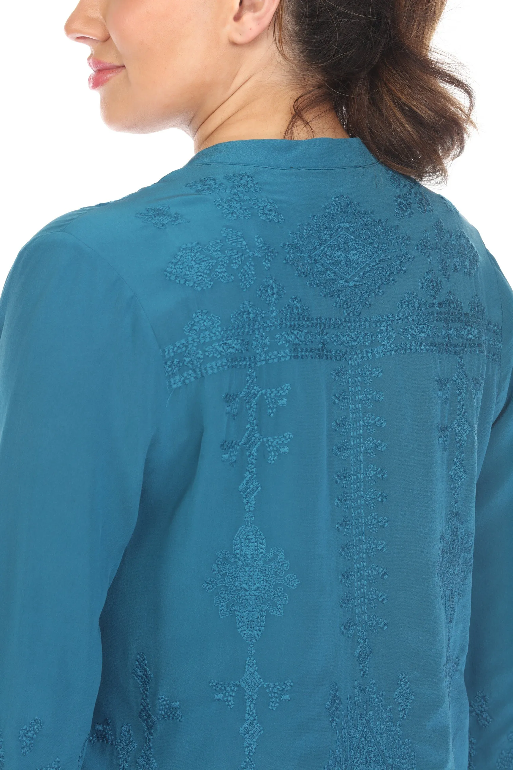 Johnny Was Workshop Cara Yoke Silk Blouse W14224 Boho Chic *