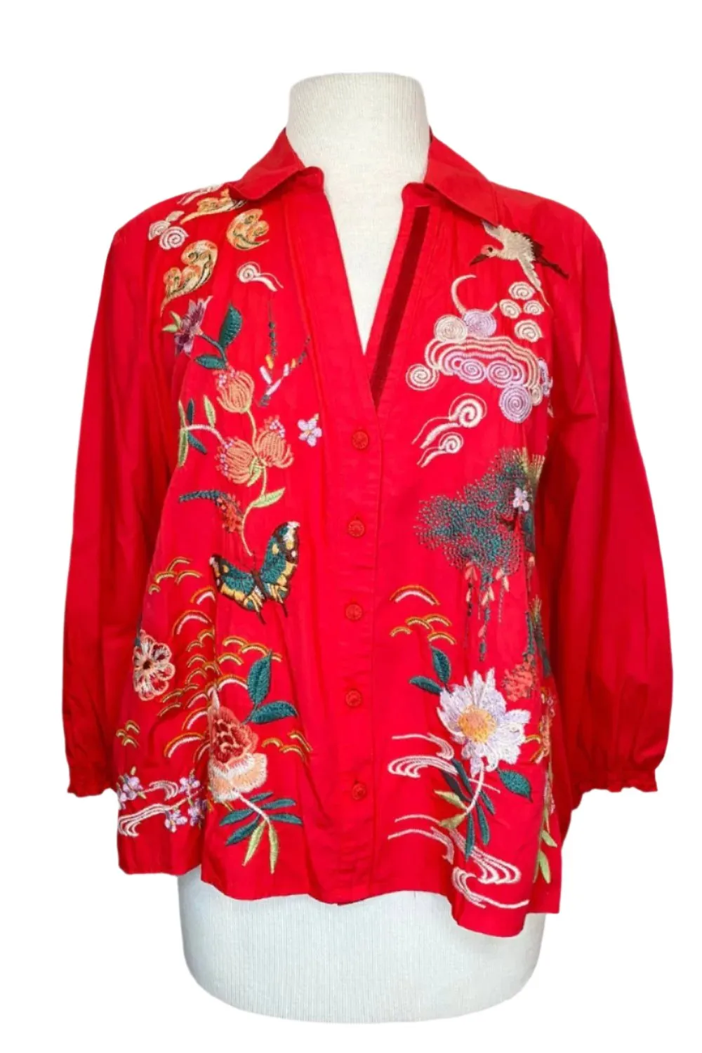 Johnny Was Workshop Heron Relaxed Smocked Shirt W14223 Boho Chic *