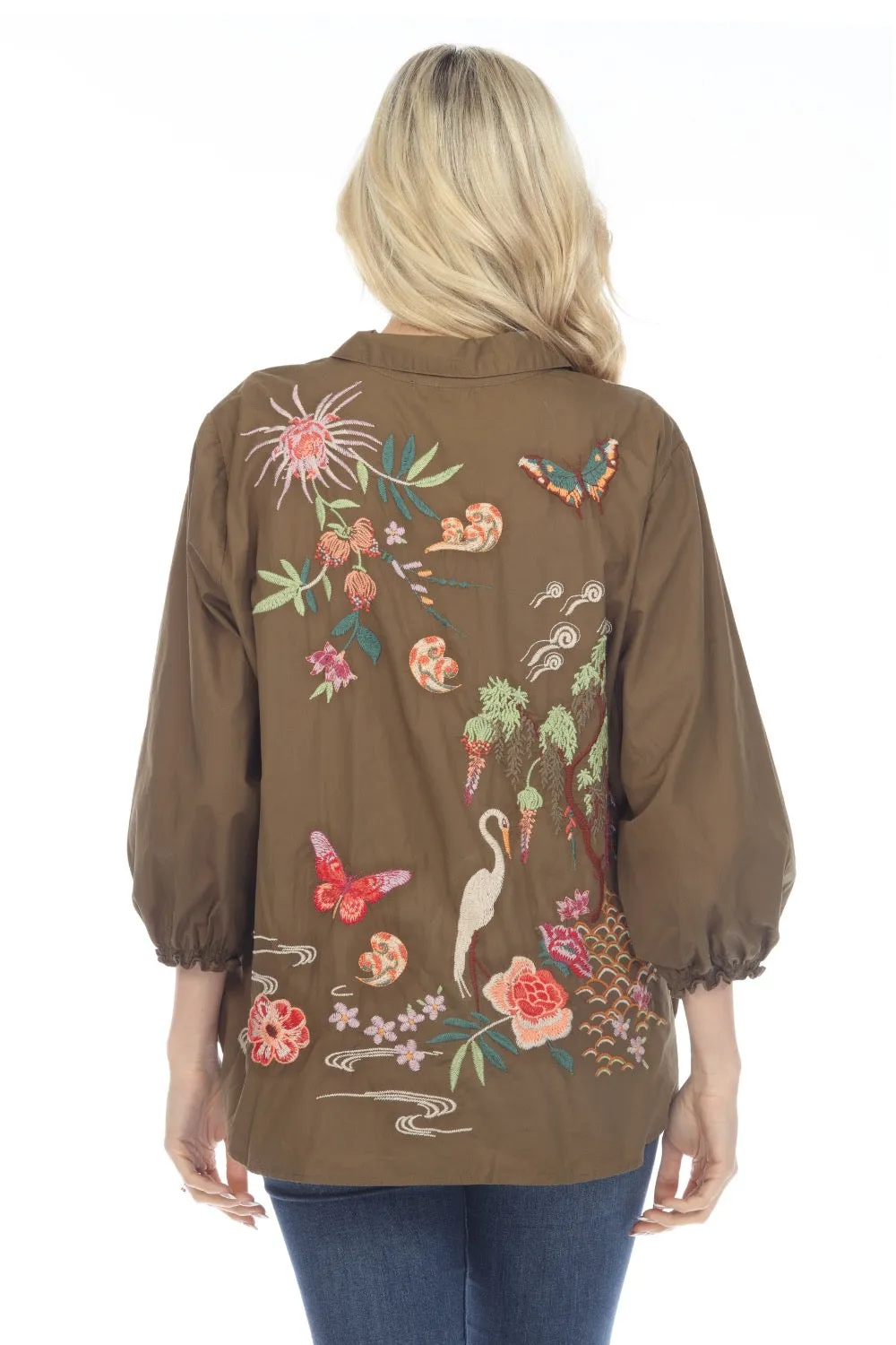 Johnny Was Workshop Heron Relaxed Smocked Shirt W14223 Boho Chic *