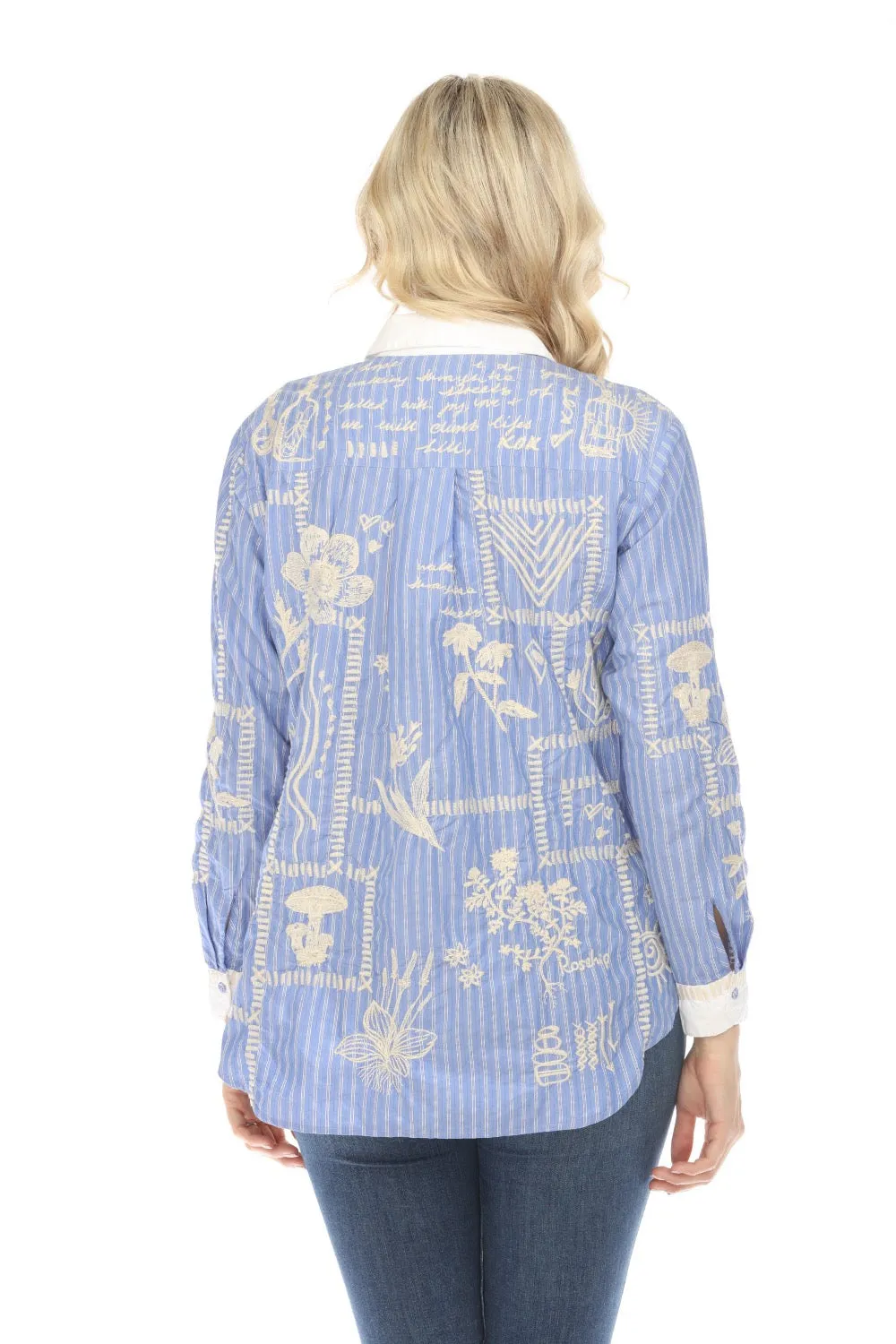 Johnny Was Workshop Stripe Botanique Double Button Oversized Shirt W18324 Boho Chic