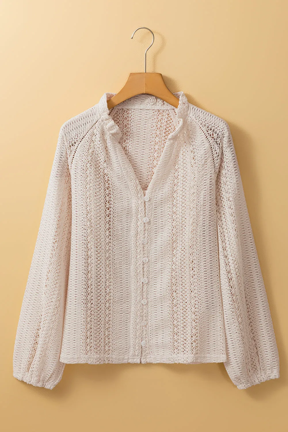 KaleaBoutique Lace Hollow out Puff Sleeve Button up Shirt