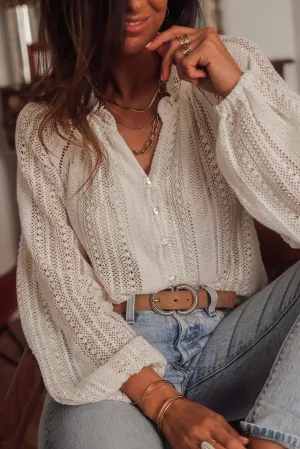 KaleaBoutique Lace Hollow out Puff Sleeve Button up Shirt
