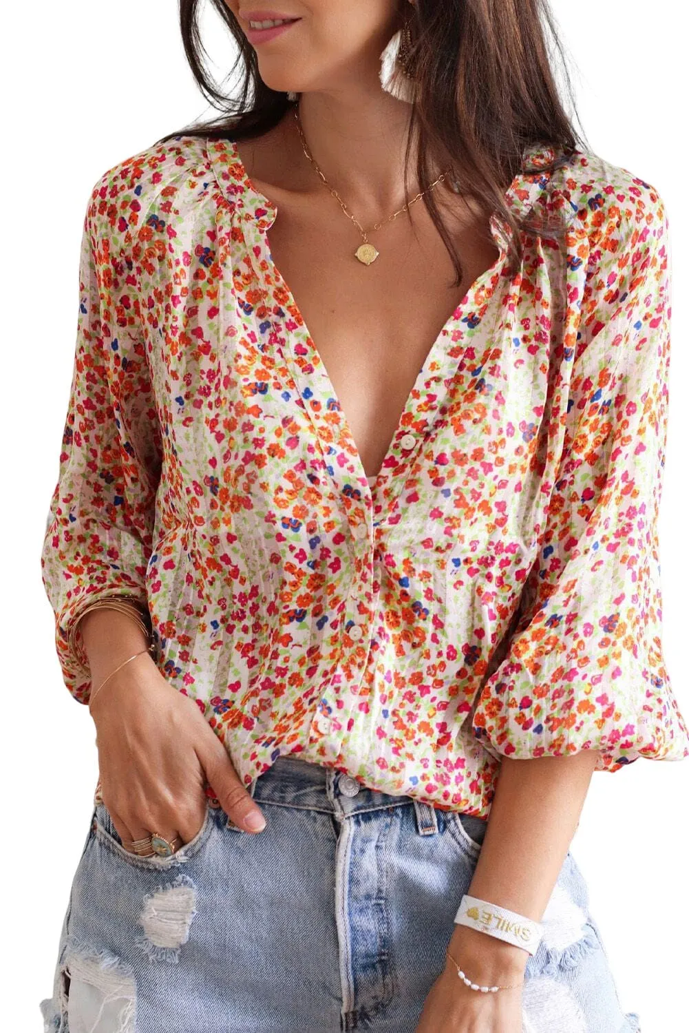 KaleaBoutique Stylish Casual Boho Floral Print Button Front Shirt