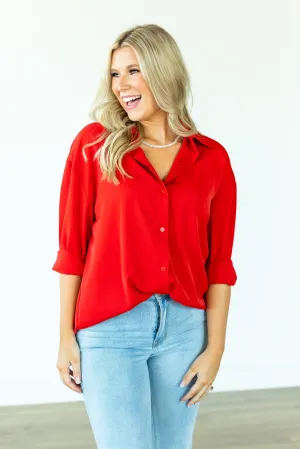 Kathryn Classic Button-Up, Red